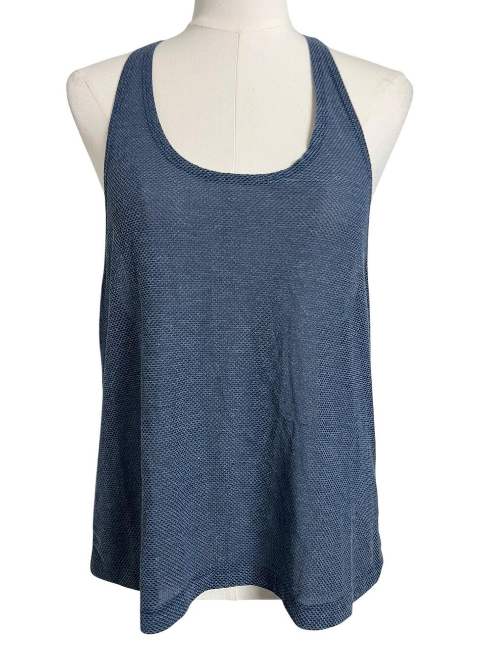 Mesh Tank Top Blue Twist Back Racerback Scoop Neck Lightweight Yoga Gym Nautical